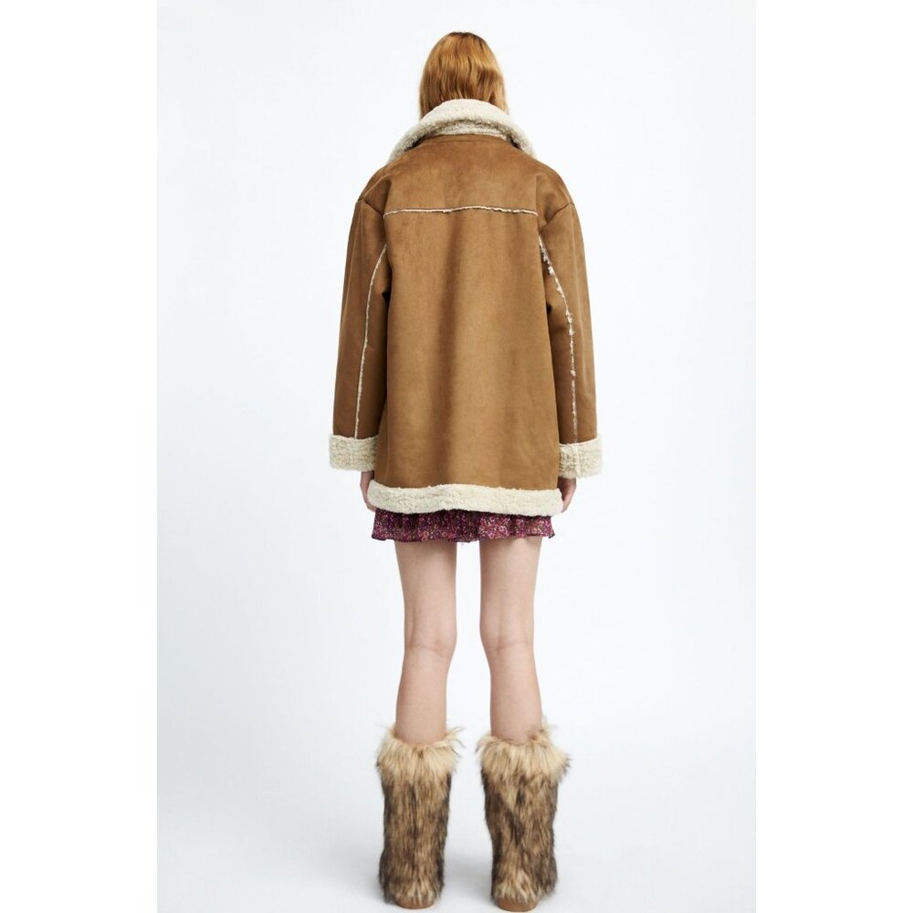 Zara Double Faced Coat Boxy Patch Pockets Faux Sh… - image 4